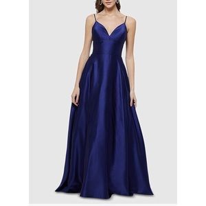 Satin royal blue evening gown with POCKETS!